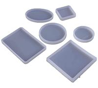 Xfaiz - 6 stampi in silicone per sottobicchieri, in resina, riutilizzabili, rotondi, quadrati, per gioielli, a forma di rettangolo, per colata in resina e cemento