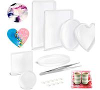 Xfaiz, stampi in silicone, 17 pezzi, grandi stampi per colata in resina fai da te per sottobicchieri in resina, forma rotonda, rettangolare, a forma di cuore, per sottobicchiere