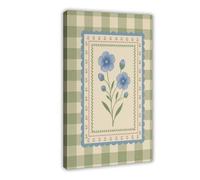 XFATGIA Cottagecore - Decorazione da parete con fiori blu, stampa floreale a scacchi, su tela, per camera da letto, ufficio, camera da letto, regalo, 50 x 75 cm