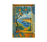 XFATGIA Quadro moderno con stampa artistica su tela, motivo: albero di arancio, paesaggio costiero, barca, decorazione artistica da parete per soggiorno, camera da letto, 40 x 60 cm