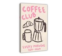 XFATGIA Stampa su tela con stampa di Coffee Club, cucina, per camera da letto, ufficio, stanza, regalo, 50 x 75 cm