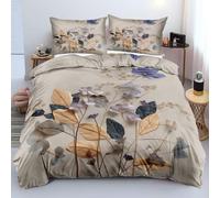 XFDFGW Copripiumino 135x200 cm elegance Floral, Set di Biancheria da Letto con Stampa Vintage di Fiori e Foglie Viola, Reversibile, Stile Fattoria, Color Cachi per Bambini, Ragazze e Donne