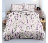 XFDFGW Copripiumino 135x200 cm Floreale Viola, Set di Biancheria da Letto con Stampa di Fiori di Lavanda Viola In Stile Pastorale Rurale, Reversibile, Bianco per La Camera di Ragazze e Donne
