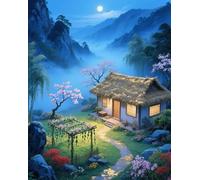 XFENDOUDOU Completi per bambini da ricamare punto croce Bellissima vista dal cottage Embroidery Starter Kit per Decorazione Domestica 16x20inch