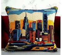 XFENDOUDOU Kit Cuscini Punto Croce Vista sulla città Kit Da Ricamo 45x45cm Prestampato Set per Punto Croce Cuscino Decorativo