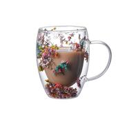 Xfeyaqlo 350ml Bicchieri Caffe Vetro Bicchierini Caffè, Tazzine Caffe Vetro Tazze Fiori Secchi Tazza Vetro Aspetto Gradevole, Tazza Doppio Vetro Tazze Cappuccino (F)