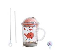 Xfeyaqlo Tazza con cannuccia, con coperchio, coperchio antiscivolo e cannuccia in silicone, per tè al latte, per forno a microonde, balena rosa, vetro, 400 ml