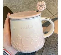 Xfeyaqlo Tazza Coniglio Bello Tazze Sakura, Tazza con Coperchio e Cucchiaino, Tazza Caffè 420ml Tazze Colazione Ceramica, Un'Ottima Scelta Regalo (Rosa)