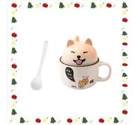 Xfeyaqlo Tazza Shiba Inu 350ml+150ml, Tazza Cane Carino, Tazze Coppia Cane, Ceramica Tazza con Coperchio e Cucchiaino, Il Coperchio Può Essere Utilizzato Come Tazza, Piatto da Pasticceria