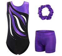 XFGIRLS Body da ginnastica per ragazze, a maniche lunghe, scintillante, per danza, senza maniche, per ragazze, balletto, ginnastica, pantaloncini, 3-14 anni, 13-14 Jahre