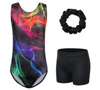 XFGIRLS Body da ginnastica per ragazze, senza maniche, luccicante, per danza classica, pantaloncini sportivi per ragazze 3-14 anni, Nero_Colorato, 13-14 Years