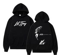 XFICSD Felpa Lil Tjay per Bambini, Comoda Felpa con Cappuccio Ampia, Felpa con Stampa Cartoon per Uomo E Donna, Top Sottile A Maniche Lunghe Primaverile E Autunnale-Black||S