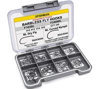XFISHMAN Barbless-Fly-Hooks-for-Fly-Tying BL Czech Nymph/Scud Flies Hook Dry Wet Curved Competition Fishing Trout Hooks 10# ~16# Assortment Pack of 240 Hooks with Box