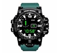 XFLHXY Orologio Digitale a LED da Uomo, Orologio Sportivo da Uomo, Orologio Elettronico Multifunzione, Orologio Sportivo Militare(Green)