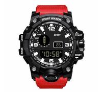 XFLHXY Orologio Digitale a LED da Uomo, Orologio Sportivo da Uomo, Orologio Elettronico Multifunzione, Orologio Sportivo Militare(Red)
