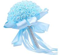 XFLSDHGD 1/2/4/6 pz 25,4 cm bouquet di fiori per sposa damigella d'onore bouquet di rose finte composizioni floreali w/diamante e nastri morbidi per decorazioni di nozze