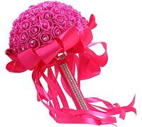 XFLSDHGD 1/2/4/6 pz 25,4 cm bouquet di fiori per sposa damigella d'onore bouquet di rose finte composizioni floreali w/diamante e nastri morbidi per decorazioni di nozze