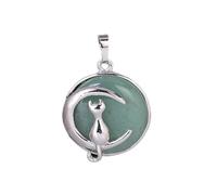 XFLSDHGD Cat Moon Shape Round Stone Pendant Design Originale Design Originale Silver Placted Tema Amicizia Collana