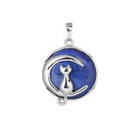 XFLSDHGD Cat Moon Shape Round Stone Pendant Design Originale Design Originale Silver Placted Tema Amicizia Collana