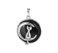 XFLSDHGD Cat Moon Shape Round Stone Pendant Design Originale Design Originale Silver Placted Tema Amicizia Collana