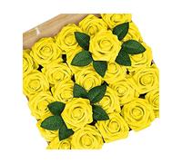 XFLSDHGD Fiori artificiali per decorazione, 25 rose finte in schiuma dall'aspetto reale, con steli, fai da te, bouquet nuziale, centrotavola, torta per feste, decorazioni per la casa