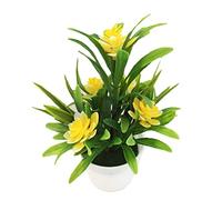 XFLSDHGD Loto artificiale con foglie simulazione pianta finta in vaso piccolo bonsai ornamenti da scrivania interni esterni casa ufficio decorazione