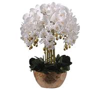 XFLSDHGD Phalaenopsis Artificiale con vaso dorato decorativo in vaso finto di seta fiori orchidee falsi piante da interno composizioni di fiori interni