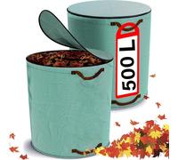 XFLYP 2PCS Sacchi da Giardino con Coperchio a Zip, Sacchi Spazzatura con 4 Maniglie Antistrappo, Robusto, Idrorepellente, Riutilizzabile per Raccogli Foglie da Giardino, Rifiuti Verdi(500L)