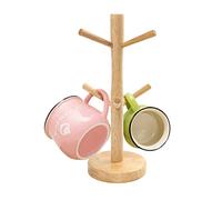 XFLYP Albero Porta Tazze in Legno, Porta Tazza Verticale per Riporre Tazze, da Tè, Caffè, Tazze, con 6 Ganci per Appendere e Base Ponderata, Adatto per Cucina, Ristorante, Bar