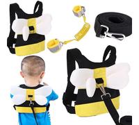 XFLYP Bambino a Piedi Guinzaglio di Sicurezza, 3 in 1 Imbracatura di Sicurezza e 1.5m Anti perso Collegamento del Polso con serratura, Guinzaglio elastico di sicurezza con Ali di Farfalla(Giallo)