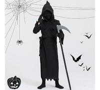 XFLYP Costume da Mietitore, Costume da Grim Reaper per Giochi di Ruolo con Scito, Cappuccio e Maschera, Costume Morte Bambino per Halloween Carnevale Cosplay Vestire, Costume Assassino (S)