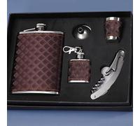 XFLYP Fiaschetta Acciaio 9OZ, Set di Fiaschette in Acciaio Inossidabile con Bicchiere da Vino, Tubo, Apribottiglie per Whisky, Escursione, Viaggio, Come Regalo per Uomo, Regalo per la Festa del Papà