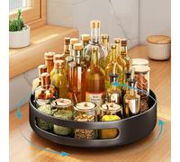 XFLYP Organizer Girevole 360° Lazy Susan, Piatto Portaspezie 25cm, Vassoio Girevole Portaoggetti in Acciaio Inossidabile Per Cucina, Spezie, Frutta, Snack (Nero)