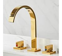 XFMZFUBD Rubinetto for lavabo Rubinetto for lavabo a 3 Fori in Ottone for Acqua Calda e Fredda Rubinetto for lavabo da Bagno-Oro(Gold)