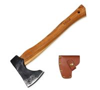 Xforst Ascia Accetta vichinga, scure da sopravvivenza con fodero in pelle - Acciaio al carbonio forgiato, affilata, manico in legno di noce americano, modello X-TA5B