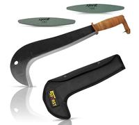 Xforst Roncola Falci Ronca Lama Multifunzione con Manico in Pelle, Protezione Lama in Materiale Oxford - Set con 2 Pietre di Affilatura (Grana 100 & 280) - Attrezzo Agricolo & Outdoor 43 cm