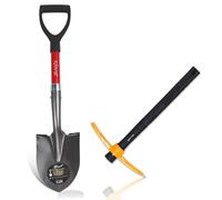 Xforst Set da giardinaggio con piccone e mini-pala, con manico in fibra di vetro e teste in acciaio forgiato, robusti e leggeri, ideali per giardinaggio, campeggio e prospezione. X-S800 & X-PF45.