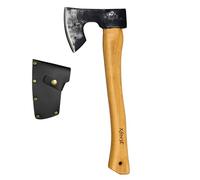 Xforst X-H6 Ascia Accetta vichinga, Ascia da sopravvivenza in acciaio al carbonio forgiato | con manico in legno Hickory e custodia protettiva in vera pelle | Lunghezza 38 cm, Peso 0,75 kg