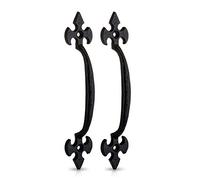 XFORT Fleur De LYS - Maniglia per porta in ghisa, 160 mm, colore: nero, maniglia rustica per armadietti, capannoni, cancelli, confezione da 2