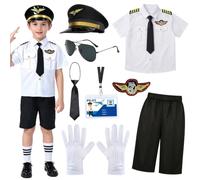 XFOZDM Costume da capitano pilota per bambini, uniforme da aviatore, con accessori, per Halloween, giornata della carriera, cosplay, feste