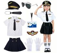 XFOZDM Costume da capitano pilota per bambini, uniforme da aviatore, con accessori, per Halloween, giorno della carriera, cosplay, feste, set 110