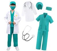 XFOZDM Costume da Dottore per Bambino Bambina Con Camice Dottore Scrub Stetoscopio Kit Dottore Chirurgo Medico Costume per Ragazzi Ragazze Gioco di Ruolo Carnevale Halloween Cosplay