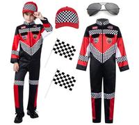 XFOZDM Costume da pilota di auto da corsa per bambini, tuta da corsa per ragazzi e ragazze, set con accessori, tuta da corsa, per Halloween, giorno della carriera, cosplay, 01 S