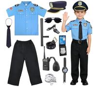 XFOZDM Costume da polizia, costume da polizia, giocattolo con accessori, uniforme con pantaloni/gonna, manette, walkie talkie per Carnevale, Halloween, C-S