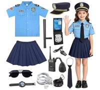 XFOZDM Costume da poliziotto per bambini, uniforme della polizia, per ragazze e ragazzi, con walkie talkie fischietto manette stick orologi certificati per Halloween e carnevale, 3-9 anni