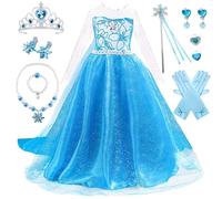 XFOZDM Vestito Carnevale Elsa Bambina Costume Ragazze Avec Cape Vestito Da Principessa Elsa Costume Anniversaire Carnaval Cosplay Outfit 02,110cm
