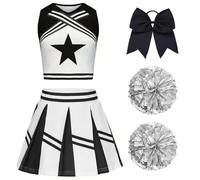XFOZDM Vestito Cheerleader Bambina Costume da Cheerleader per Ragazze Bambini con Pon Pon Cheerleader e cerchietto per capelli Uniforme da Cheerleader Bambina per Carnevale Compleanno Nero 120
