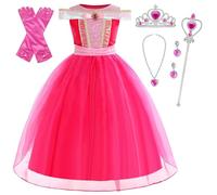 XFOZDM Vestito da Principessa Aurora Bambina Vestito La Bella Addormentata Bambina Ragazza con Accessori Costume Aurora Bambina per Carnevale Compleanno Halloween Feste Cosplay 6-7 Anni Rosa01 140