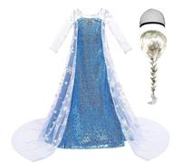 XFOZDM Vestito Elsa Bambina Costume Da Principessa Elsa Costume Elsa Bambina Avec Perruque Pour Vestito Anniversaire NoëL Partie Halloween Carnaval Cosplay FêTe Mariage Cosplay Costume,120cm