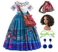 XFOZDM Vestito Mirabel Encanto Bambina Costume Mirabel Encanto Per Ragazze Con Borsa E Occhiali Verdi E Parrucca Compleanno Feste Carnevale Halloween Natale Partito Cosplay Costume 01,140cm